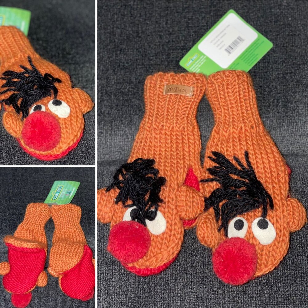 Sesame Street Knitwits Little Kid's Ernie Knit Wool Mittens Gloves